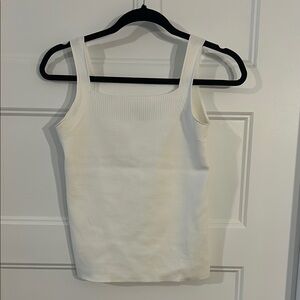 Peter Nygard Collection Squard Neck White Ribbed Tank Top Petite 4-6